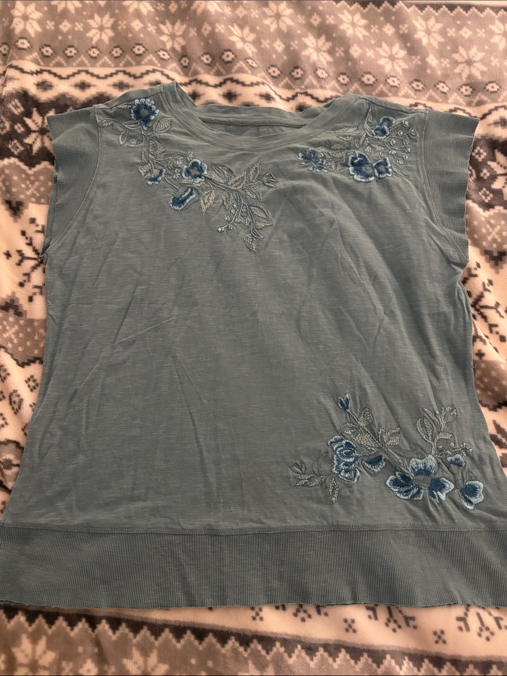 Coldwater Creek Light Blue Embroidered Cap Sleeve Tank